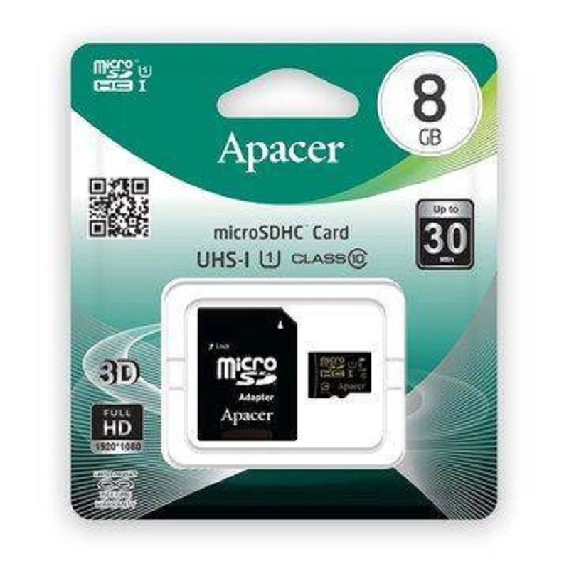 Card microSD 8Gb + adaptor Apacer C4  CARD-USDHC8GB 38092                                                                                                                                               