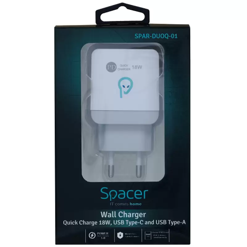 Alimentator retea UsbC + Usb 18w Quick Charger spar-duoq-01 46898                                                                                                                                       