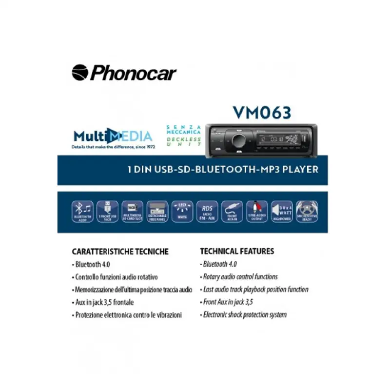 Radio auto Mp3-Sd-Usb Phonoca VM063  48170                                                                                                                                                              